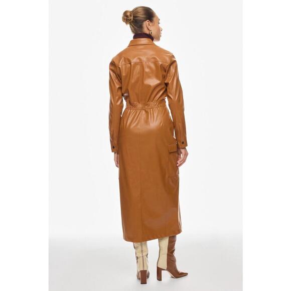 Marissa Webb x RTR Brown Front Slit Leather Shirt Dress Size 4 with Small Holes - Picture 2 of 10